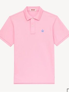BOAST soft Pink Polo with white  Leaf Embroidery! L